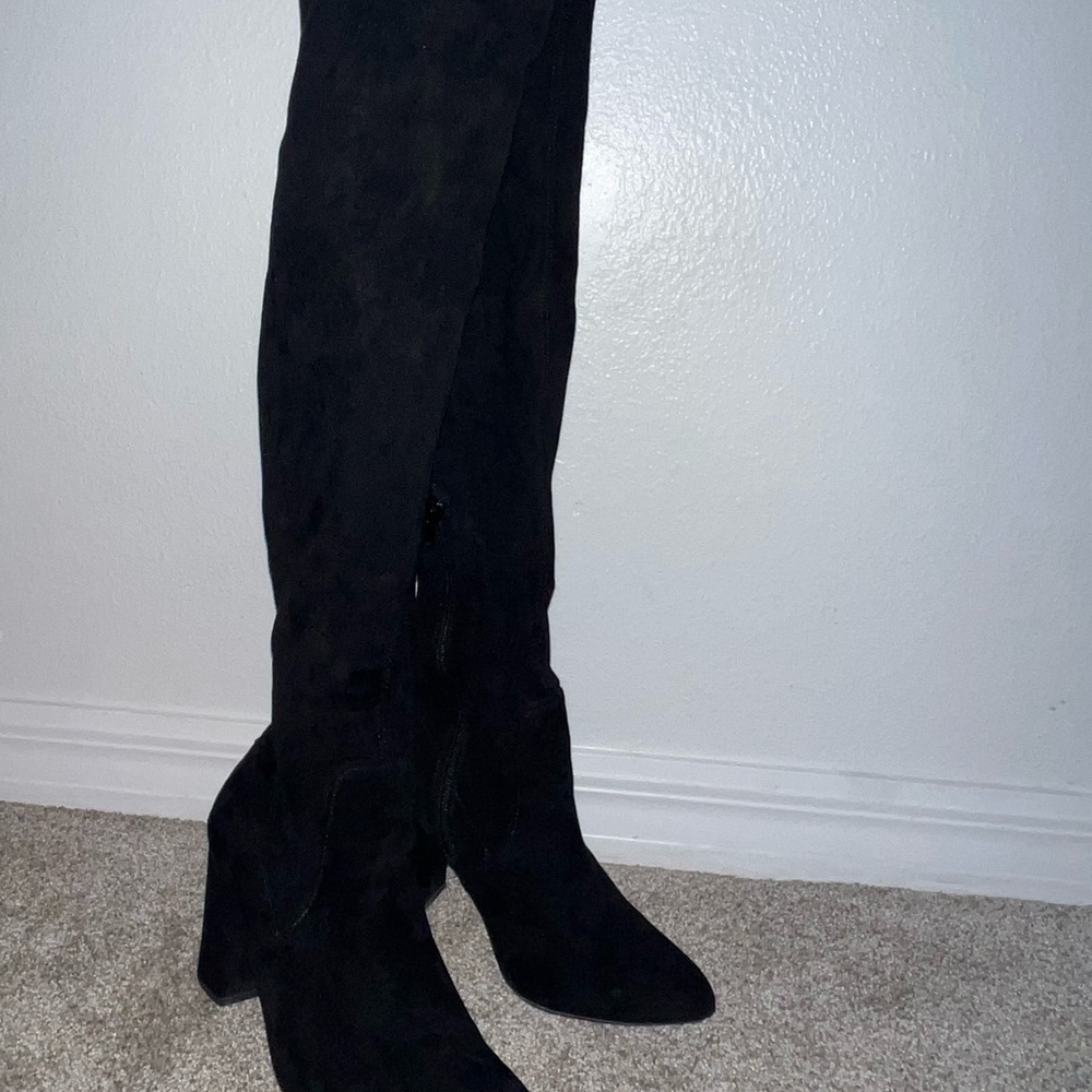 Knee high velvet Black Women's Boots